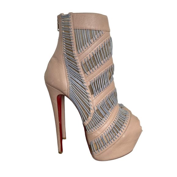 Christian Louboutin Pink and Cream Ankle Booties with Stiletto Heel - Picture 2 of 16